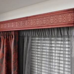 Double Window Cornice & Rail, Wooden Window Valance with Rail Mod.1- Flowers Pattern, Farmhouse Cornice Board, Wall Montage and Colors