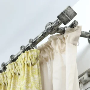 Double Curtain Rod & Rail with Different Pipes for Window, Steel Rings and Hooks, Rollers, Double Long Wall Brackets and Cube Ends