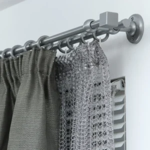 Double Curtain Rod for Window with Steel Rings and Hooks, Double Wall Brackets and Cube Ends