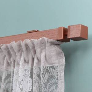 Single Wooden Window Rail, Veneered MDF OAK Profile and Aluminum Rail with Hook Rollers, Wall Brackets, Cube Ends and Metallic Color Finish