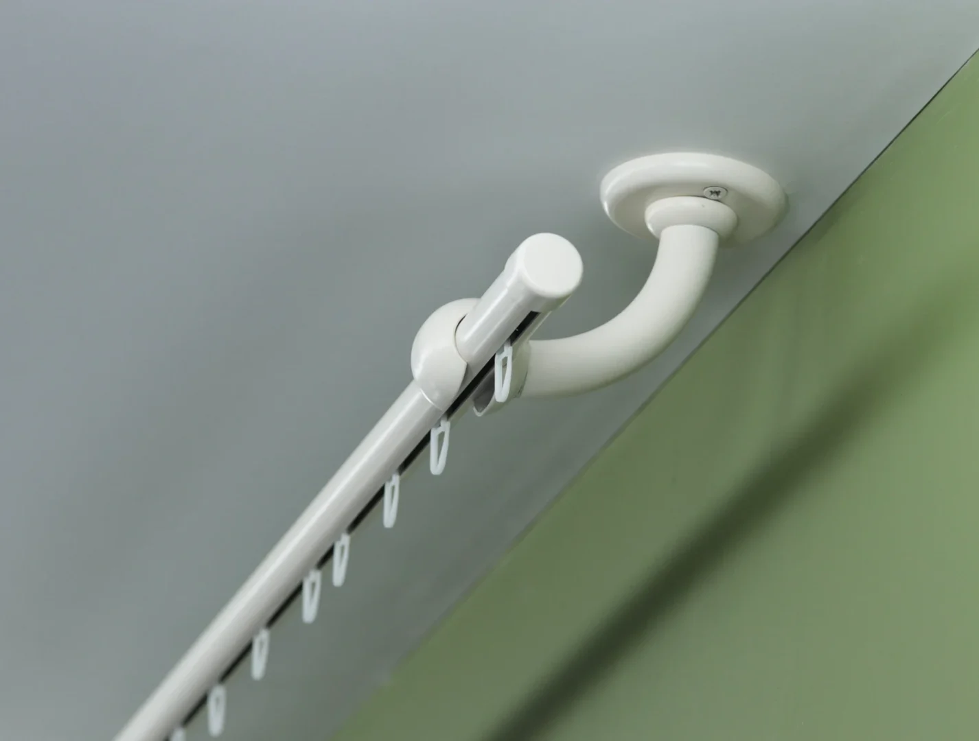 Single Curtain Rail for Window, Plastic Roller-Hooks, Curved Ceiling Brackets and Plug Ends - Image 2