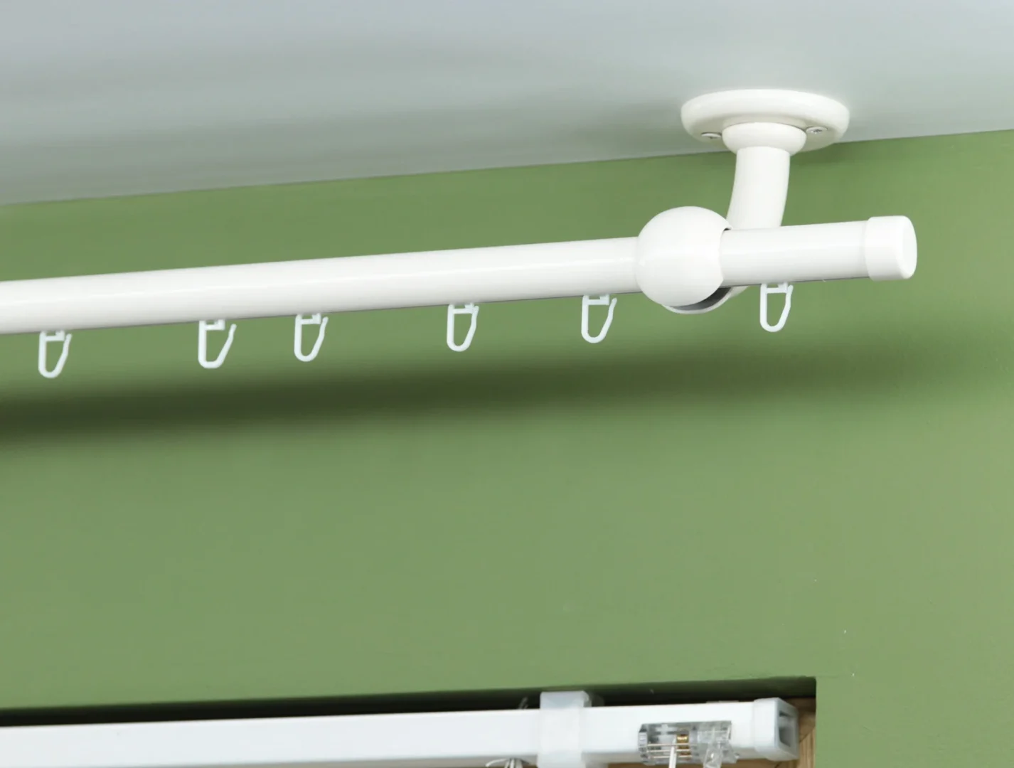 Single Curtain Rail for Window, Plastic Roller-Hooks, Curved Ceiling Brackets and Plug Ends - Image 3