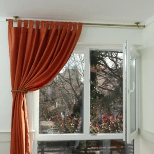 Removable Single Curtain Rod for Window, Curved Ceiling Brackets and Plug Ends